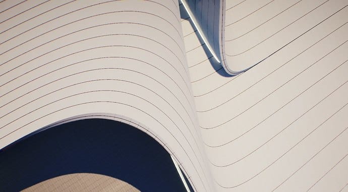 A curvy rooftop rendered for VR